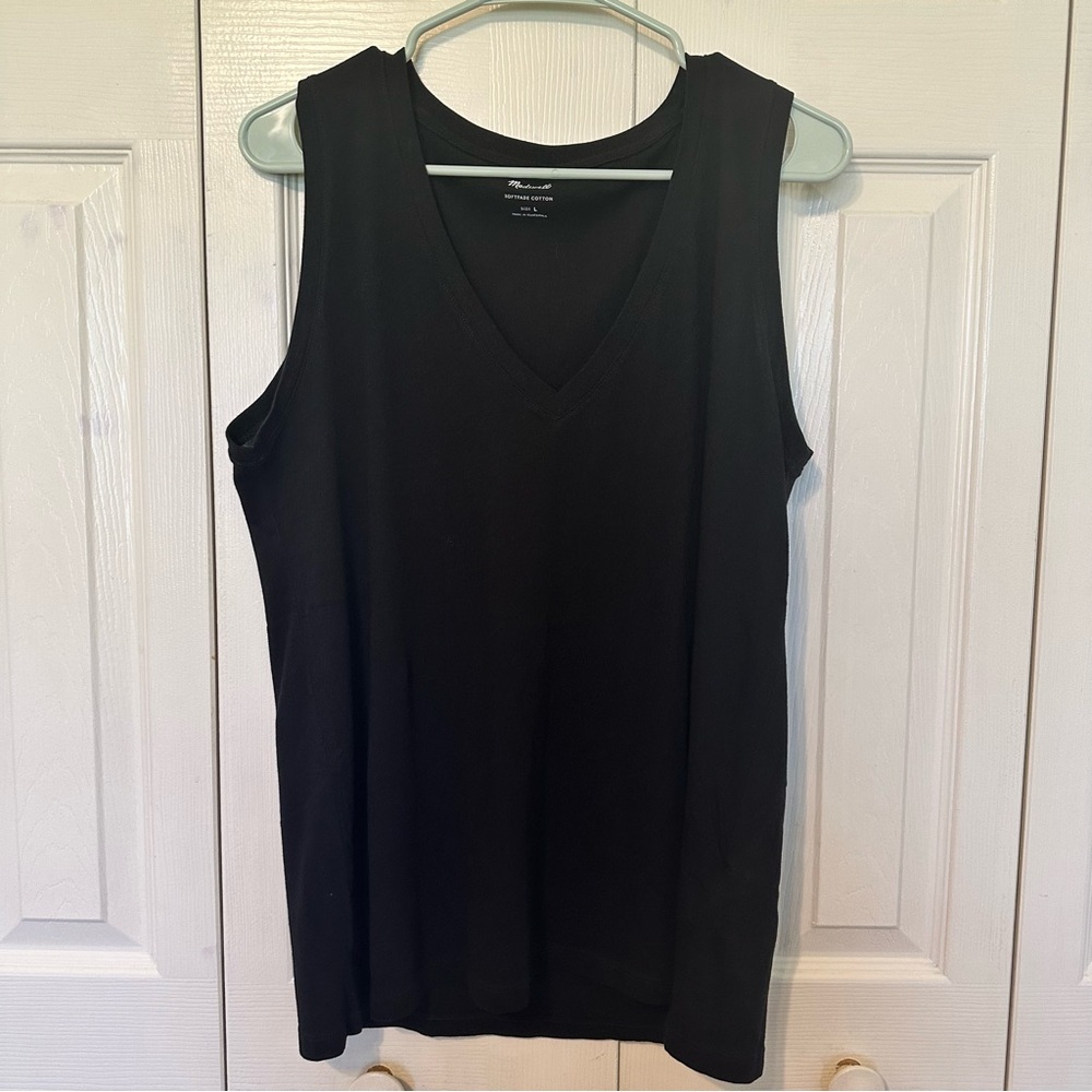 Madewell Black V-Neck Sleeveless Tank Top Size Large Soft Cotton